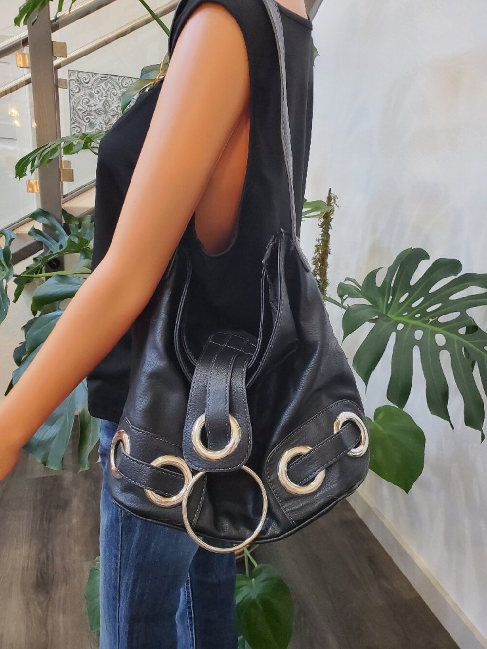 Black Slouch Bucket Bag Large Shoulder Purse